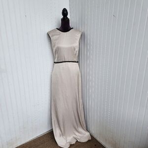 MNG suit MANGO Satin Long Dress Maxi Satin Black Beaded Back Deep Open Lined  6